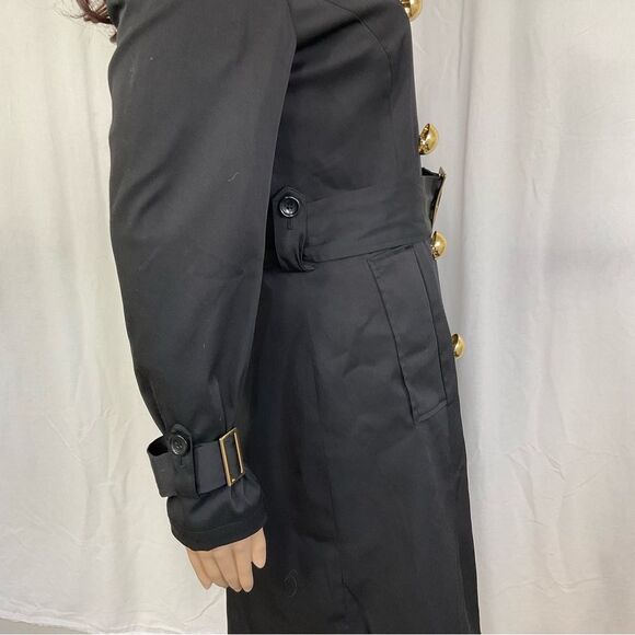 INC Double Breasted Belted Long Lightweight Trench Coat Black Gold Buttons S - Picture 10 of 15